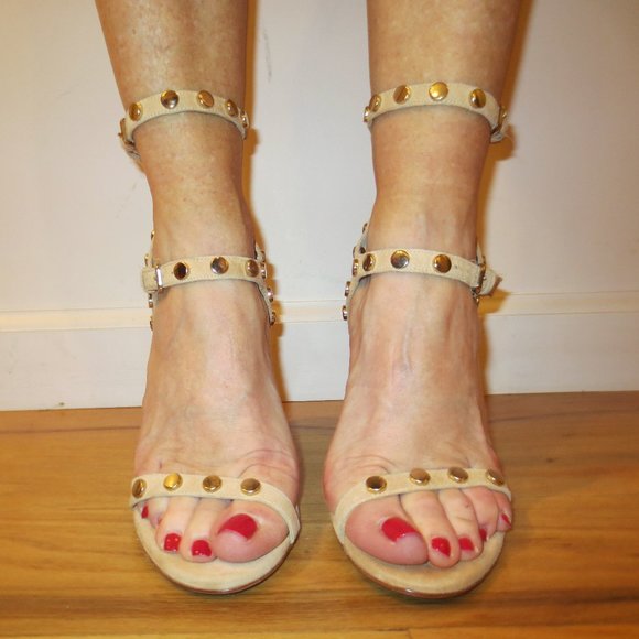 HOSS All Leather Tan Suede Heeled Ankle Strap Sandal - Picture 2 of 10